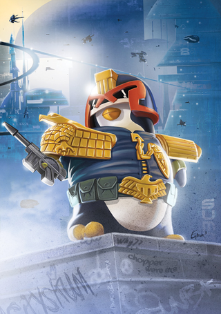 Illustration for article titled A Penguin Cosplaying As Judge Dredd Is An Actual Toy You Can Buy